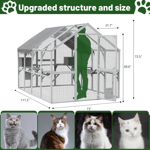 Large Waterproof Cat Fence Cover 110" Outdoor Kitten Play Area with Platform