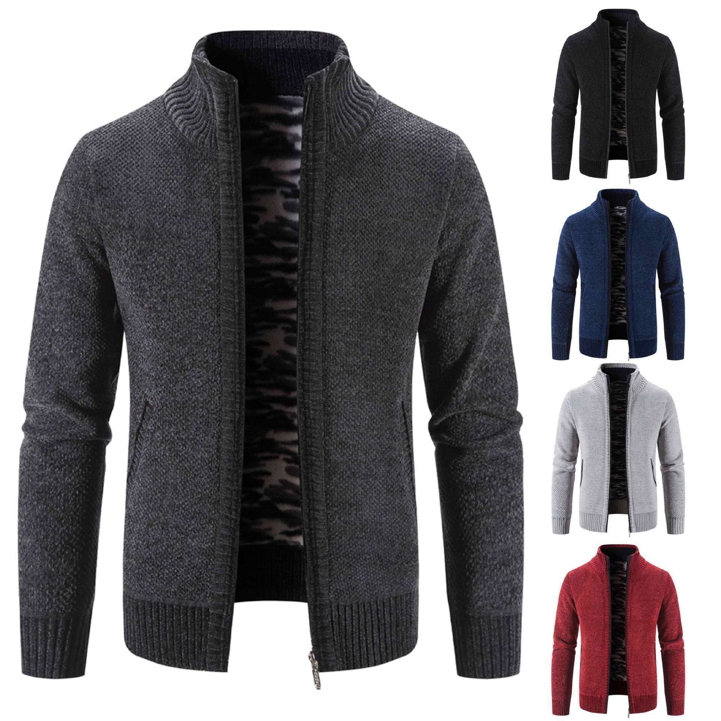 Men's Jacket Knitwear Autumn And Winter Fleece Lined Padded Warm Keeping Cardigan