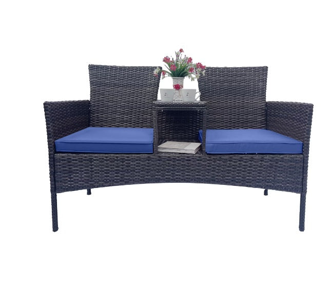 Comfortable Wicker Terrace Conversation Furniture Set, Outdoor with Removable Cushion and Table, Tempered Glass Top