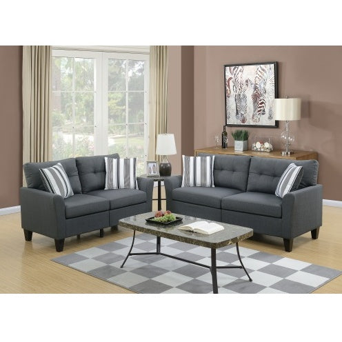 Elegant Living Room Furniture 2pc Sofa Set And Loveseat Charcoal Glossy