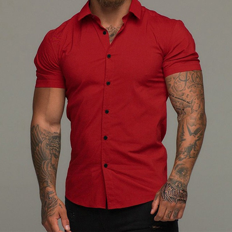 Men's Lapel Shirt Stretch Thin Solid Color Athleisure