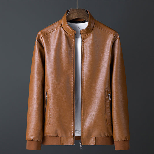 Stand Up Collar Casual Spring And Autumn Leather Jacket