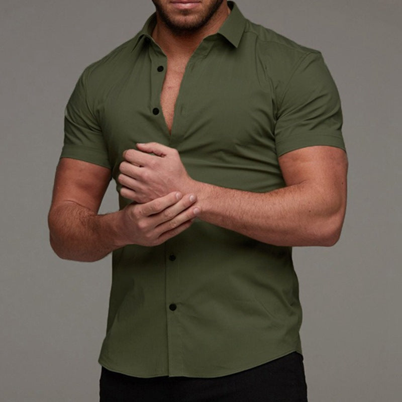 Men's Lapel Shirt Stretch Thin Solid Color Athleisure