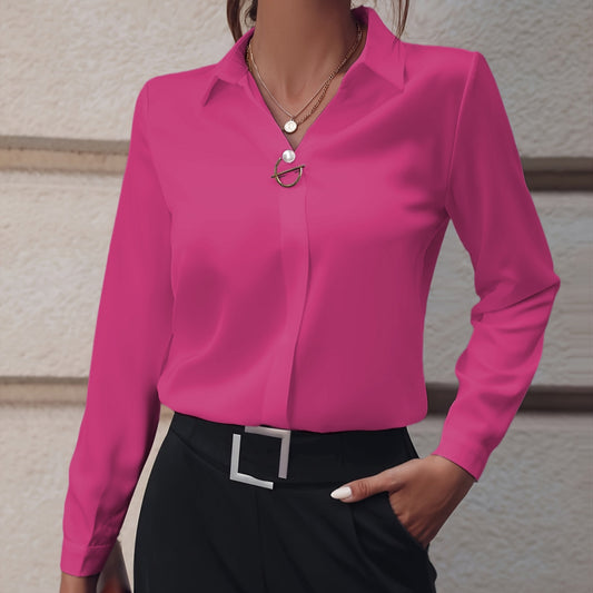 Commuter Women's Shirt Versatile Simple Solid Color Long Sleeve Mid-length Plus Size