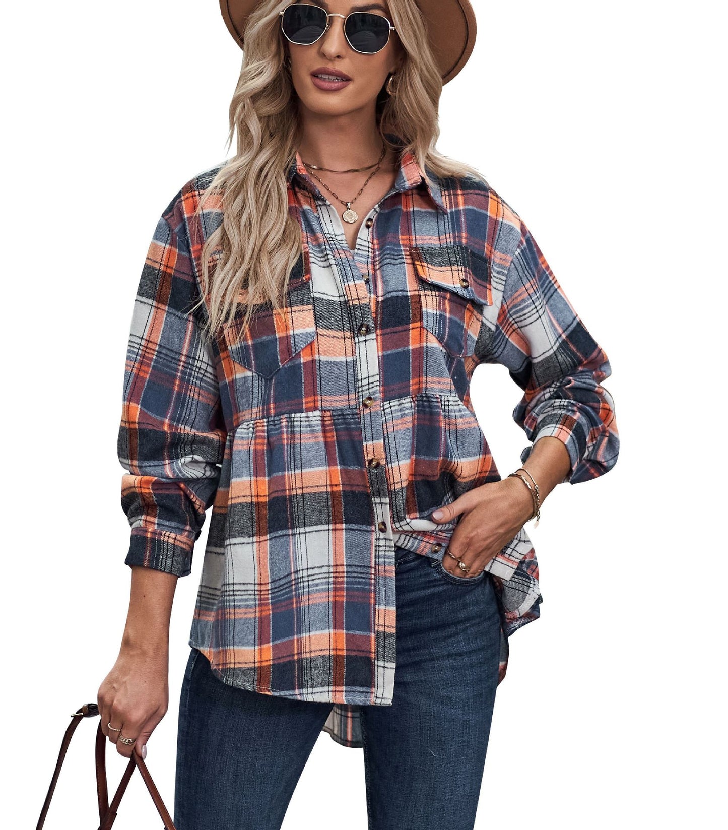 Women's Casual Check Shirt In Europe And America