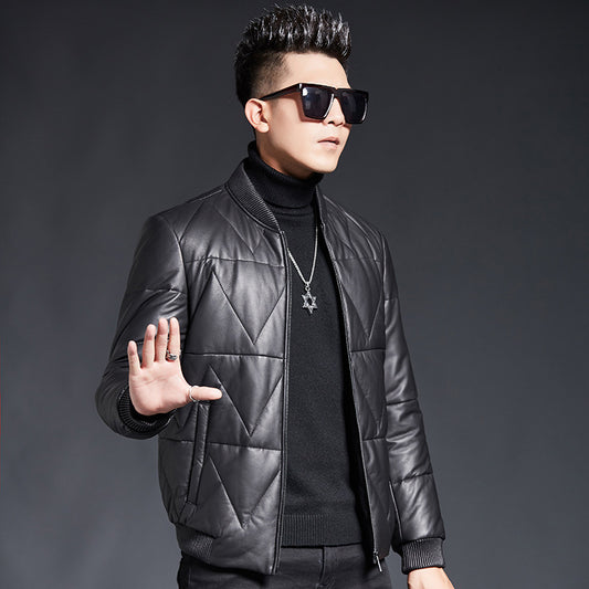 Men's Down Leather Coat |  Youth Leather Jacket | High Quality Blazer
