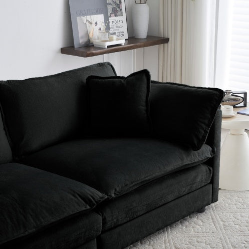 Black Chenille Modern Fabric Loveseat Sofa Couch For Living Room, 2-Seat With 4 Pillows