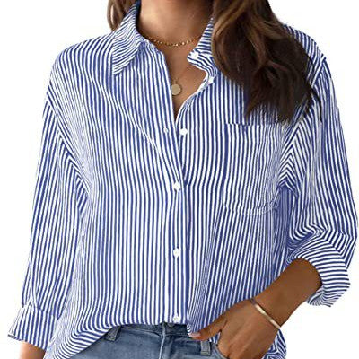 Women's Casual Loose Striped Long Sleeve Shirt for Home or Outing