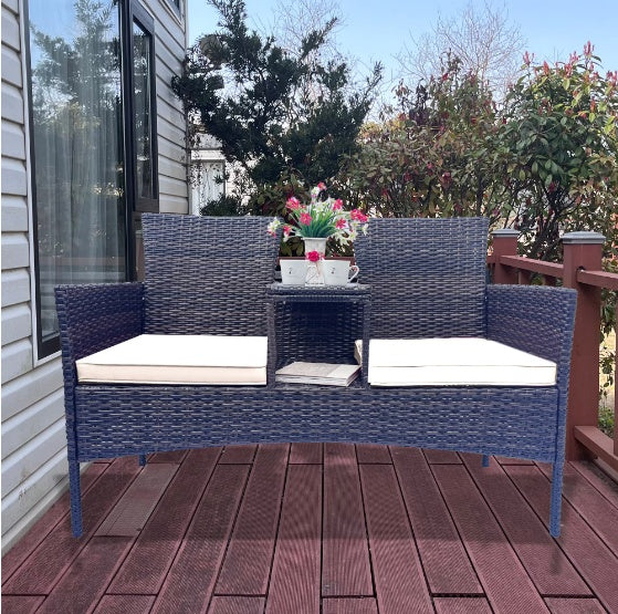 Comfortable Wicker Terrace Conversation Furniture Set, Outdoor with Removable Cushion and Table, Tempered Glass Top