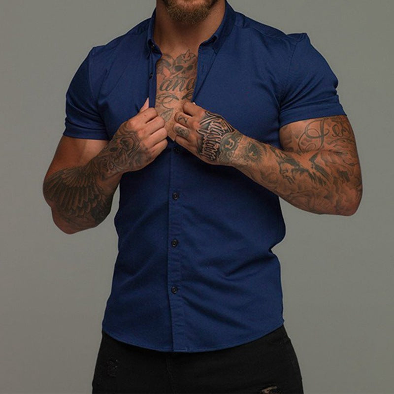 Men's Lapel Shirt Stretch Thin Solid Color Athleisure