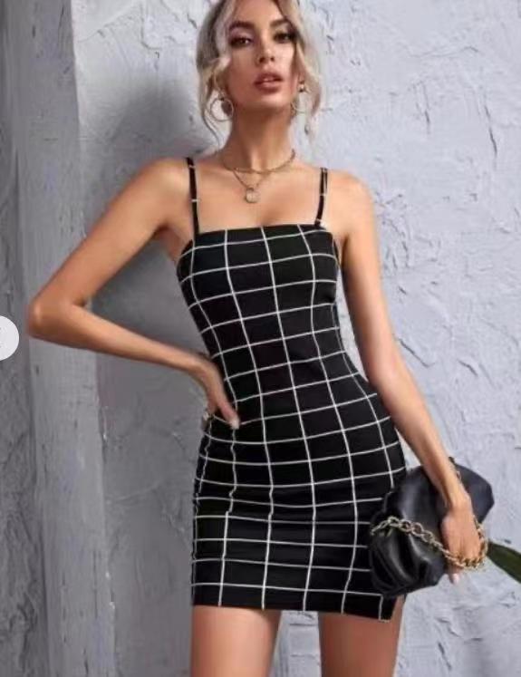 Women's Retro Plaid Strap Bodycon Dresses | Pencil skirt