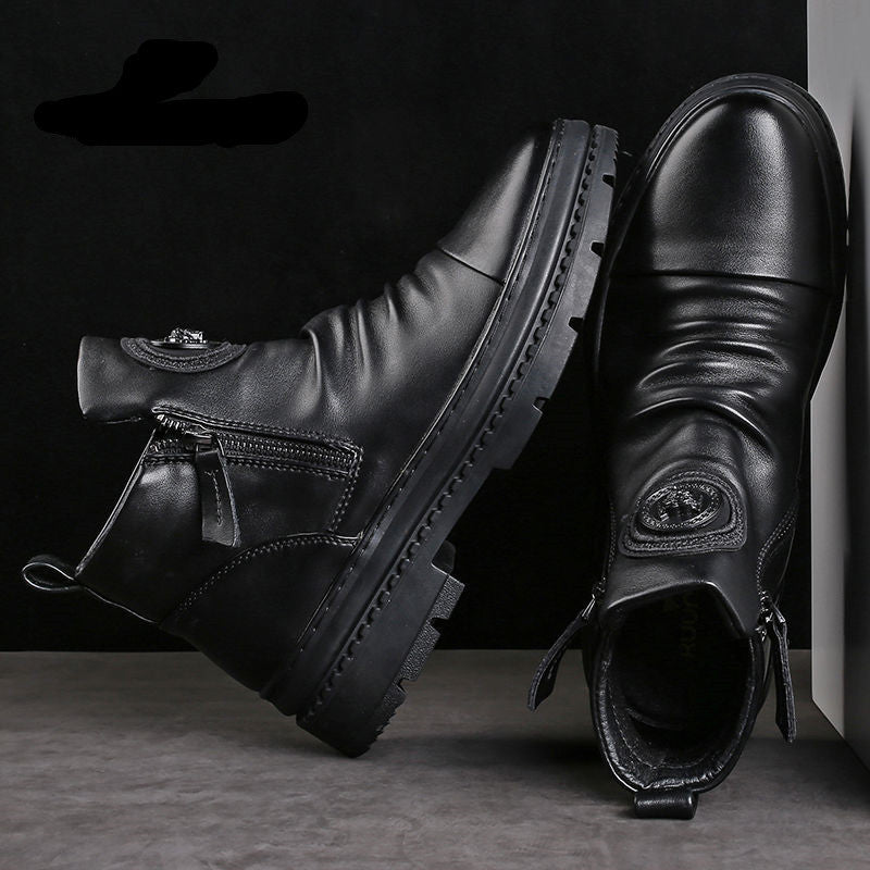 Men's Black High-top Tactical Military Boots For Increase Height And Keep Warm