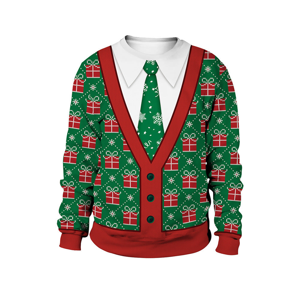 Warm women's sweater with round neck and Christmas print