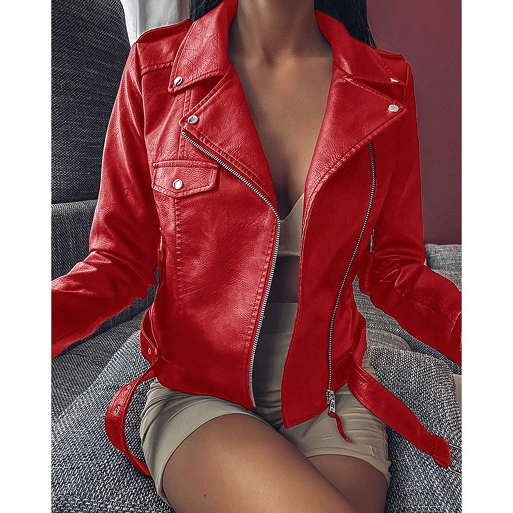 Women's Short PU Leather Motorcycle Coat  | Slim Jacket For Winter