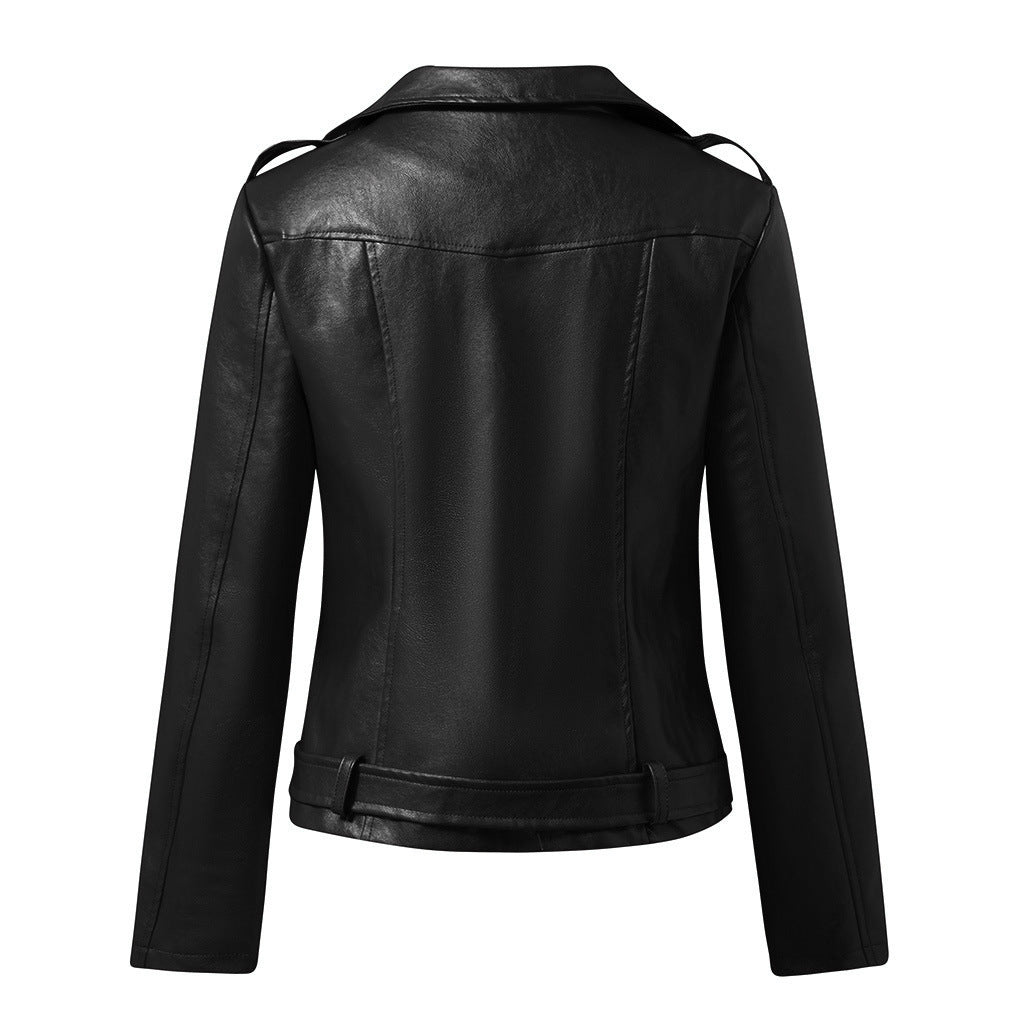 Women's Short PU Leather Motorcycle Coat  | Slim Jacket For Winter