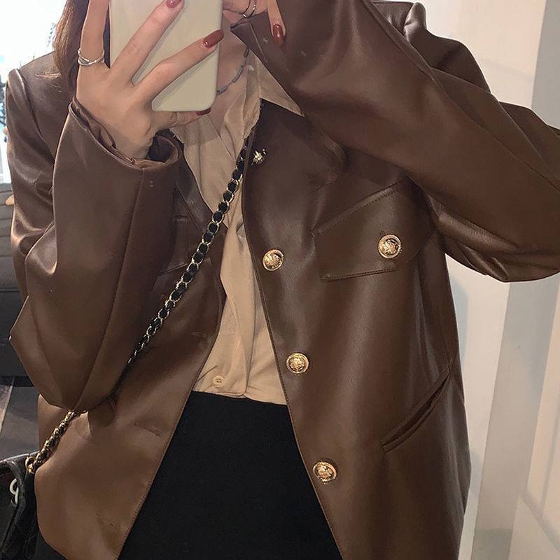 Women's Leather Retro Biker Coat For Winter