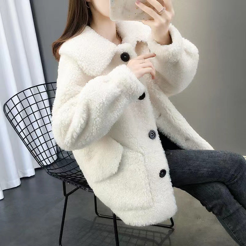 Thickened Warm Leather Plush Coat For Women