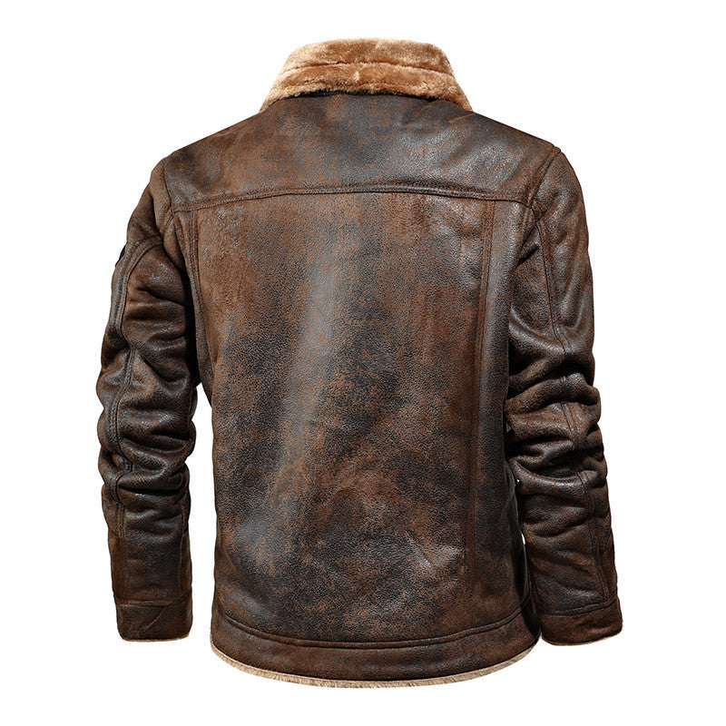 Leather men's plus cashmere motorcycle leather jacket