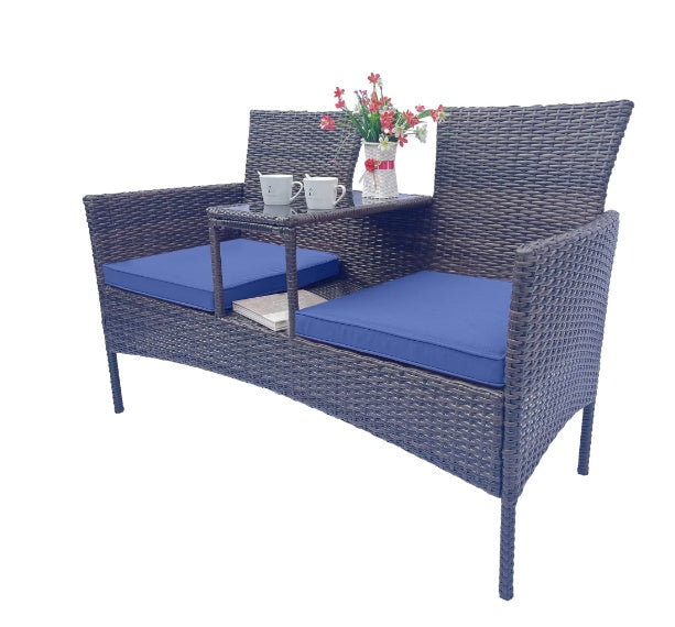 Comfortable Wicker Terrace Conversation Furniture Set, Outdoor with Removable Cushion and Table, Tempered Glass Top