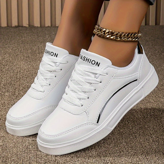 Versatile White Skate Sneakers For Womens  Lightweight LaceUp Shoes