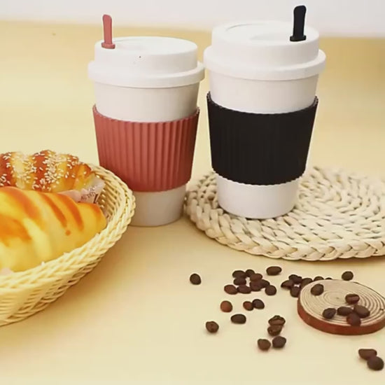 Travel Mug Reusable Portable Coffee Cup Wheat Straw Fiber Plastic Cup  For Restaurantscafes