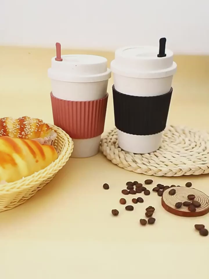 Travel Mug Reusable Portable Coffee Cup Wheat Straw Fiber Plastic Cup  For Restaurantscafes