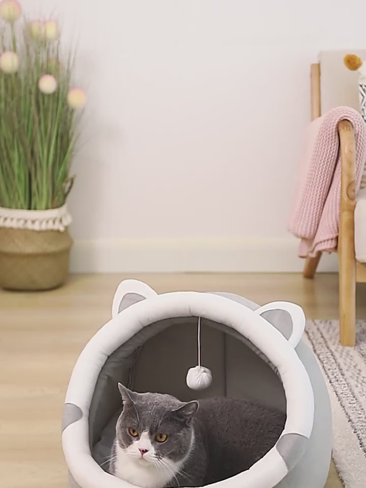 Cozy Cartoon Cat Cave Bed  Keep Your Kitten Warm And Snug In This Cute Pet House